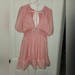 HYFVE punch Lace Waist Puff Sleeve Mini Dress
